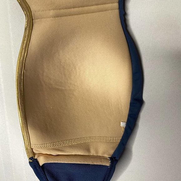 Ninety Six Degrees Strapless Flounce Eyelet Bikini Top Gold Metallic Large Blue - Picture 10 of 12